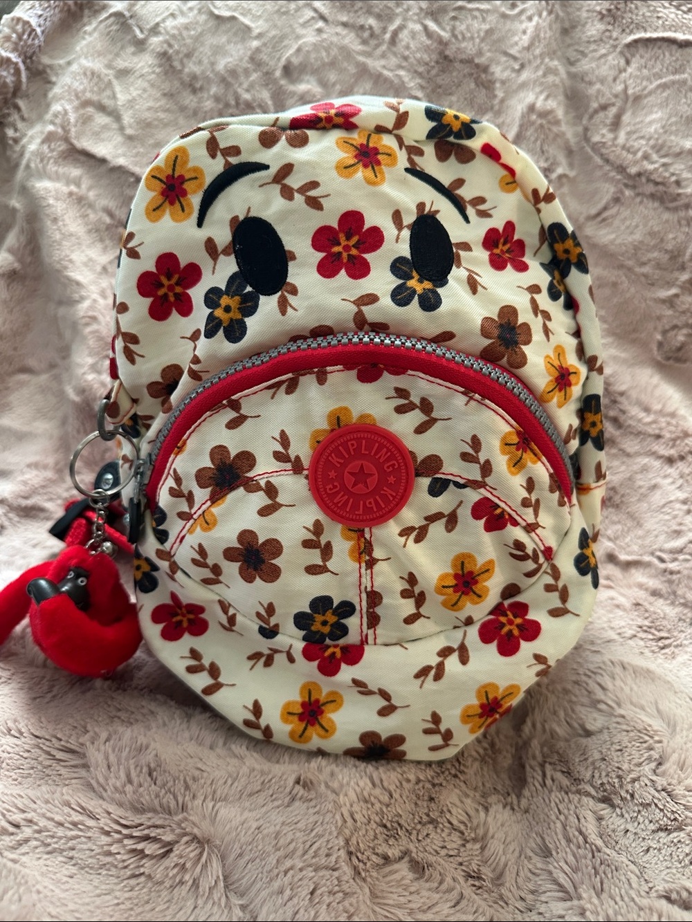 Kipling Cream Floral Face Mini Backpack